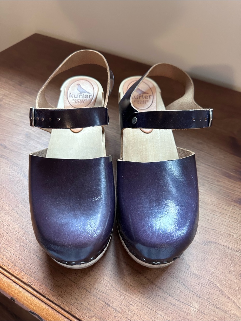 Kurier Dark purple / plum Leather Clogs with Ankle Strap